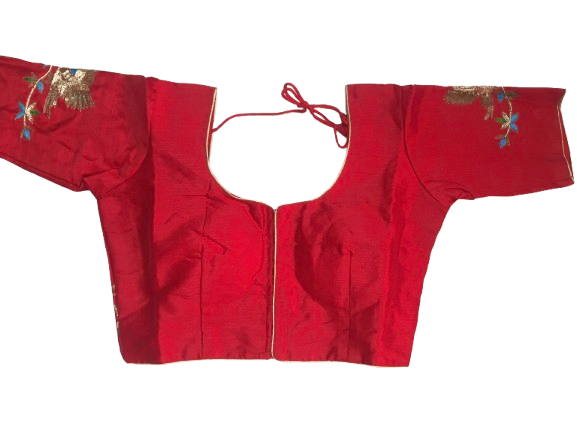 Raw Silk Red Designer Blouse 142